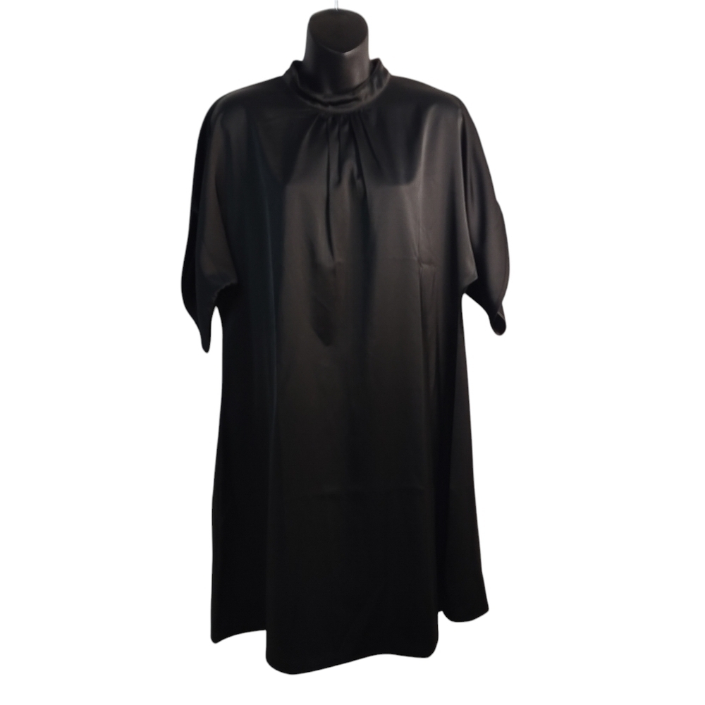 Womenβs Dress Black Satin Cap Sleeves Knee Length Size Medium NWT